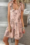 Truedames Allover Printed Tie Shoulder Pockets Romper In Pink