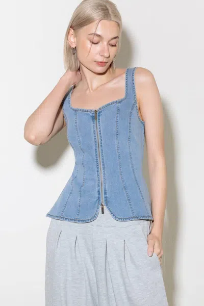 Truedames Almost Angelic Light Indigo Denim Top In Blue