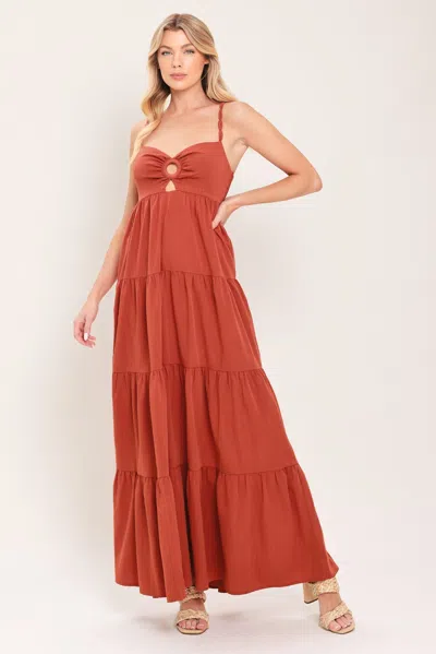 Truedames Amber Wave Woven Maxi Dress In Brown