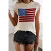 Truedames American Flag Print Crew Neck Cap Sleeve Vest In Blue