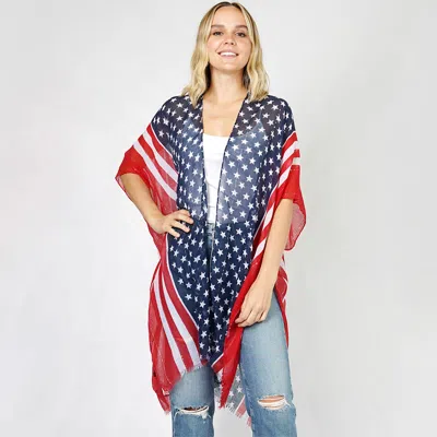 Truedames American Flag Print Kimono Poncho In Blue