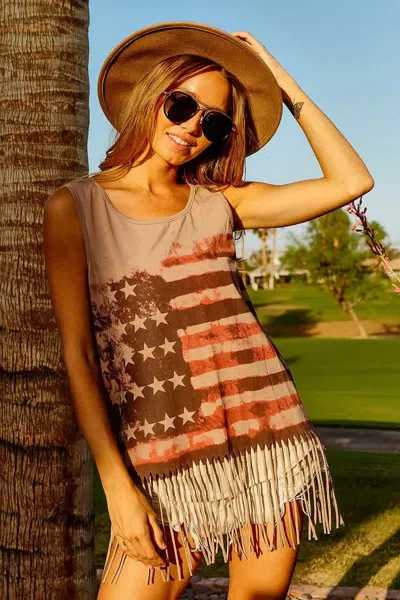 Truedames American Flag Print Knit Sleeveless Top In Multi