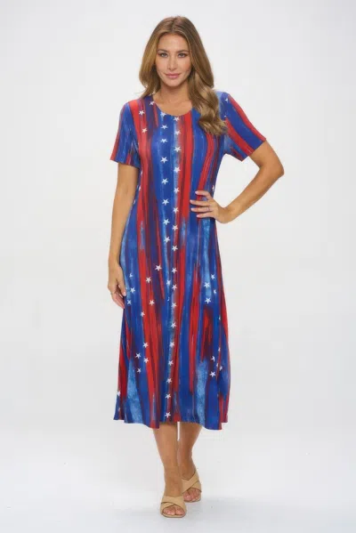Truedames American Flag Print Short Sleeve Long Dress In Multi