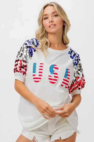 Truedames American Flag Theme Sequin Top In White
