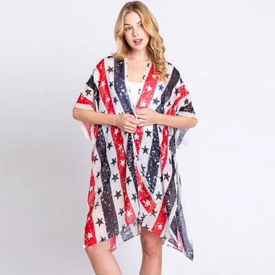 Truedames American Usa Flag Star Print Kimono Poncho In Multi