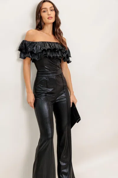 Truedames Angel Eyes Coated Woven Jumpsuit In Black