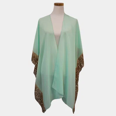 Truedames Animal Border Chiffon Kimono Poncho In Green