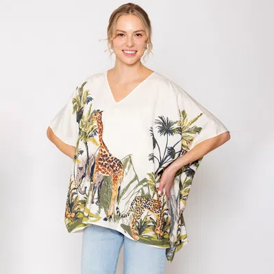 Truedames Animal Print Cover Up Poncho In White