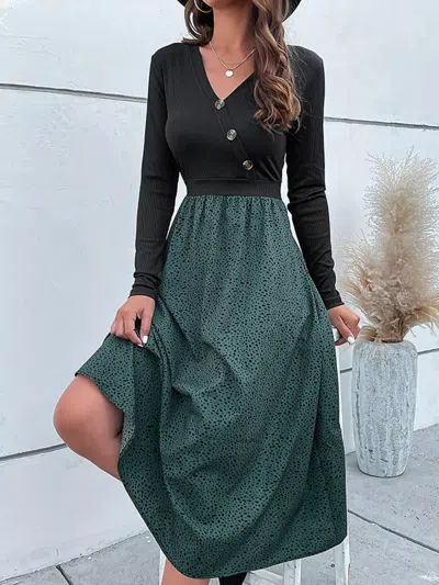 Truedames Animal Print Long Sleeve Midi Dress In Black