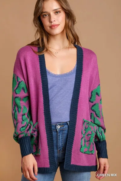 Truedames Animal Print Open Front Sweater Cardigan In Multi