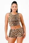 Truedames Animal Sequin Cropped Top And Hot Pants Set In Animal Print