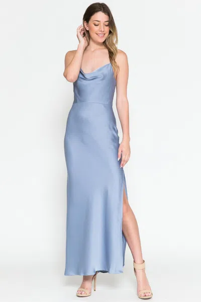 Truedames Ankle Length Satin Bridesmaids Gowns In Blue