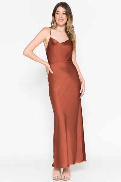 Truedames Ankle Length Satin Bridesmaids Gowns In Brown