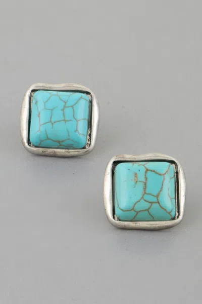 Truedames Antique Stone Cubic Stud Earrings In Blue