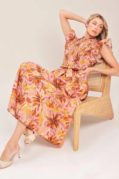 Truedames Apricot Blossom Woven Midi Dress In Orange