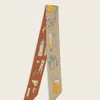 Truedames Art Inspired Pattern Printed Twilly Skinny Scarf In Brown