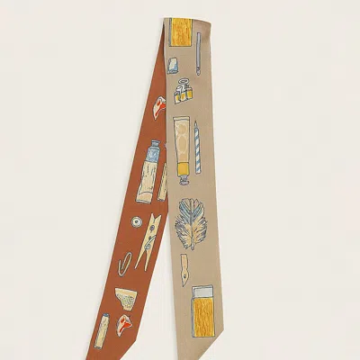 Truedames Art Inspired Pattern Printed Twilly Skinny Scarf In Brown