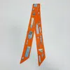Truedames Art Inspired Pattern Printed Twilly Skinny Scarf In Orange