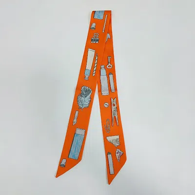 Truedames Art Inspired Pattern Printed Twilly Skinny Scarf In Orange