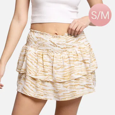 Truedames Artwork Patterned Ruffle Tiered Mini Skirt In Beige