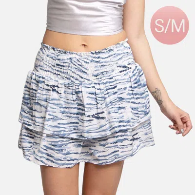 Truedames Artwork Patterned Ruffle Tiered Mini Skirt In White