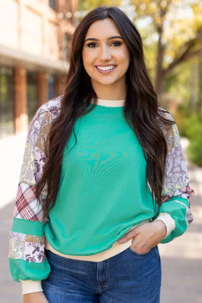 Truedames Aruba Plaid Vintage Paisley Patchwork Long Sleeve Raglan Top In Orange