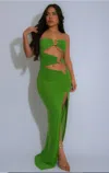 Truedames Asymmetric Dragon Design Strapless Dress In Green
