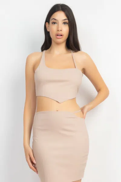 Truedames Asymmetrical Cross Back Top & Skirts Set In Multi
