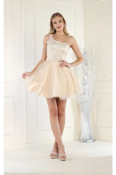 Truedames Asymmetrical Neckline Short Graduation Dress In Neutral