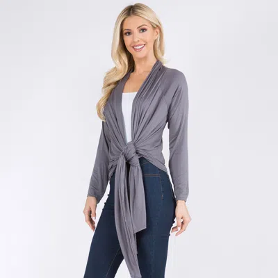 Truedames Asymmetrical Open Front Solid Cardigan In Gray