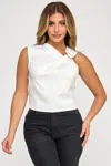 Truedames Asymmetrical Shoulder Top In White