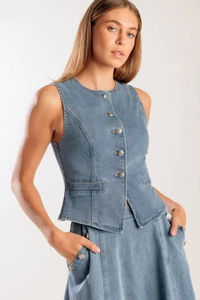 Truedames At First Glance Denim Vest In Blue