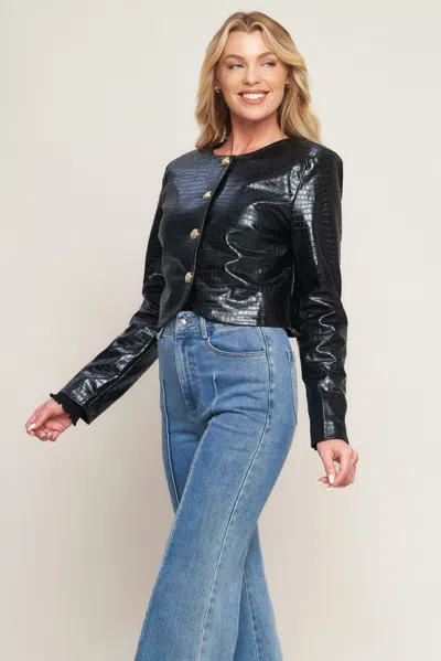Truedames At The Start Faux Leather Bolero Jacket In Black