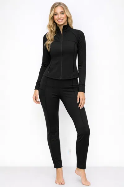 Truedames Athletic Workout Lounge Zip Up Jacket And Pant Set In Black