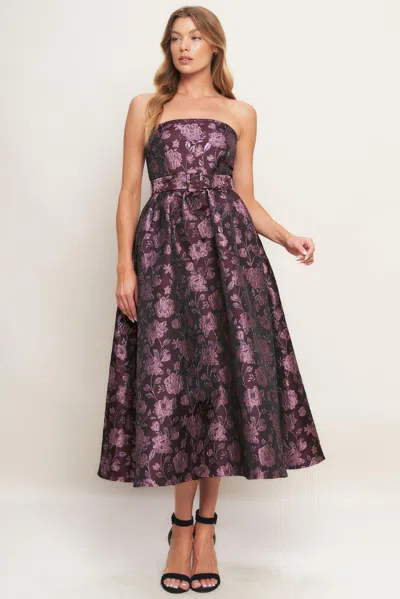 Truedames Aubergine Chic Jacquard Woven Midi Dress In Purple