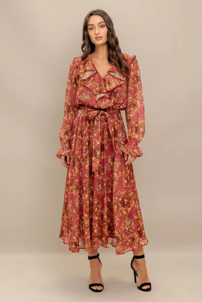 Truedames Autumn Sonata Woven Midi Dress In Brown