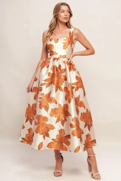 Truedames Autumnal Floral Woven Midi Dress In Neutral