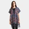Truedames Aztec Chevron Pattern Tassel Edge Shawl Sweater In Multi