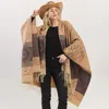 Truedames Aztec Leopard Pattern Fringe Ruana Poncho In Gold