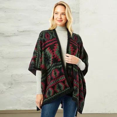 Truedames Aztec Pattern Tassel Poncho In Black