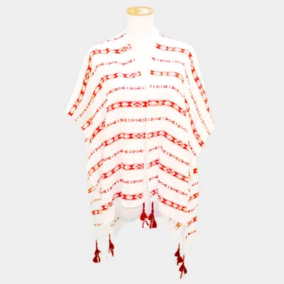 Truedames Aztec Pattern Tassel Poncho In White
