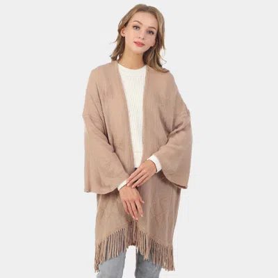 Truedames Aztec Patterned Fringe Poncho In Beige