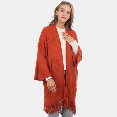 Truedames Aztec Patterned Fringe Poncho In Orange