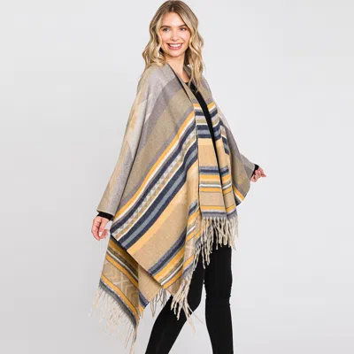 Truedames Aztec Patterned Fringe Ruana Poncho In Brown