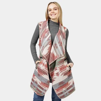 Truedames Aztec Patterned Front Pocket Collar Vest In Pink