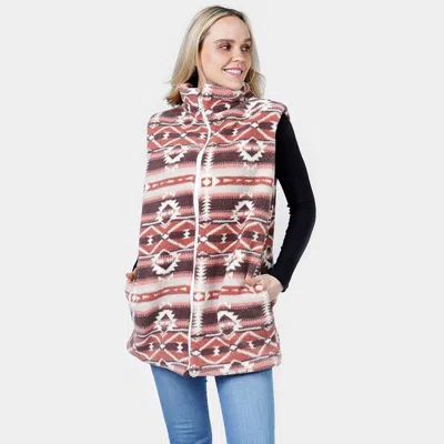 Truedames Aztec Patterned Sherpa Fleece Pocket Vest In Brown