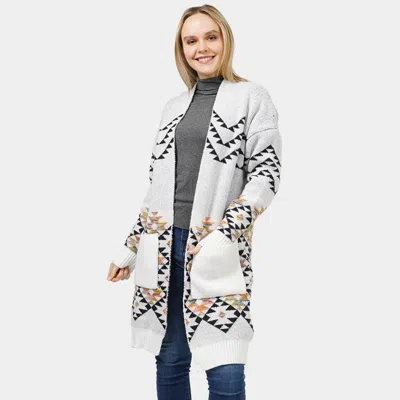 Truedames Aztec Patterned Sweater Cardigan In White