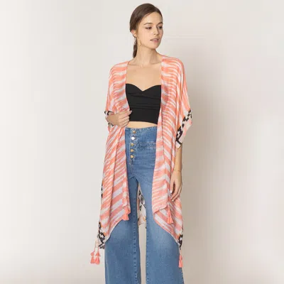 Truedames Aztec Print Kimono Poncho In Pink