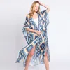 Truedames Aztec Print Open Front Long Kimono Poncho In Blue