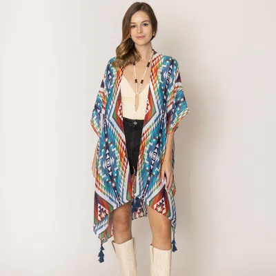 Truedames Aztec Print Tassel Kimono Poncho In Multi